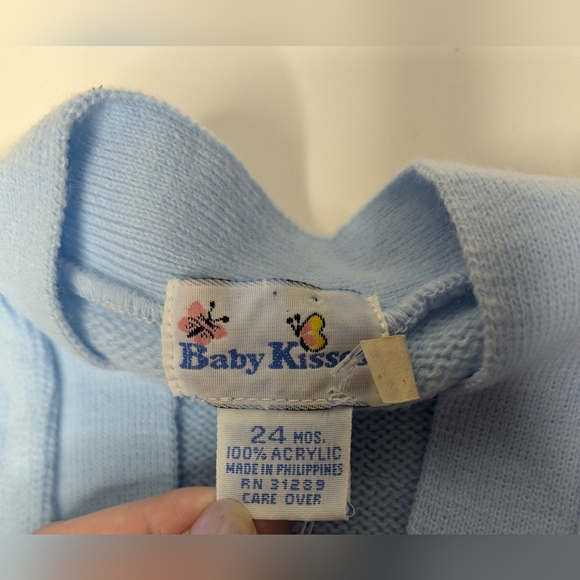 NEW Vintage Baby Kisses 24M Blue Sweater 3 Button Long Sleeve Bear with Football - Picture 3 of 11